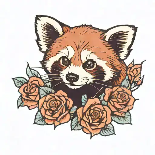 Red Panda With Roses