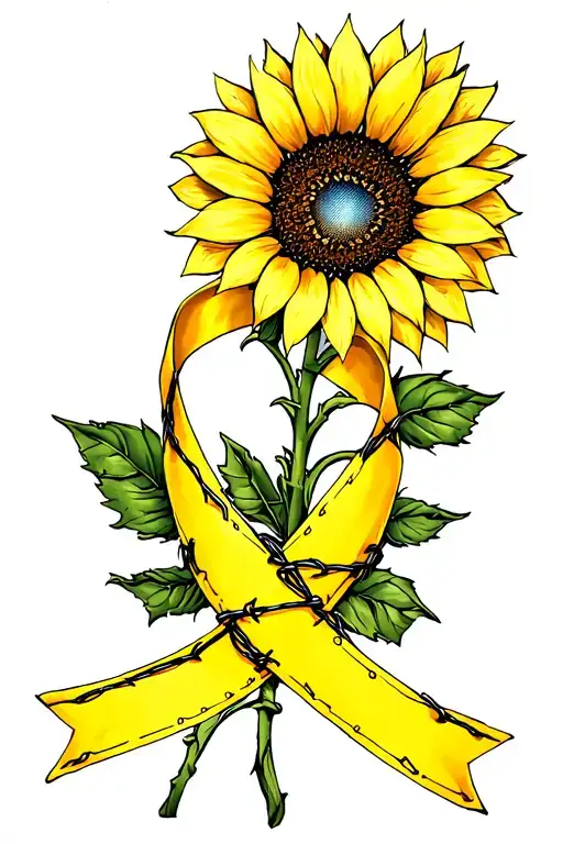 Endometriosis Survivor Yellow Ribbon Barbed Wire Wrapped Sunflower