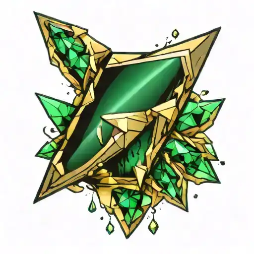A Tattoo Design Of Green Malachite Crystal Shards With A Glow Of Light Around It
