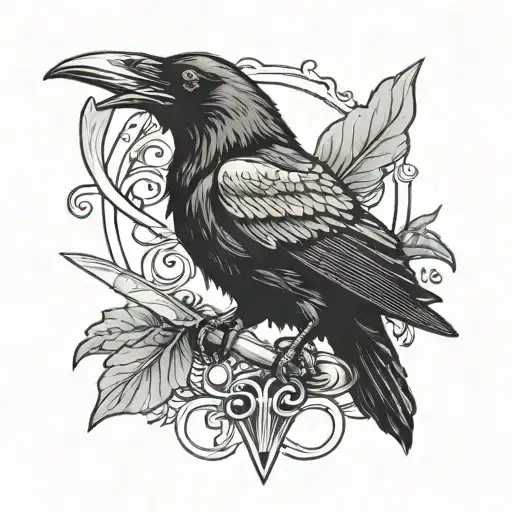 Crow Holding A Knife In Its Beak