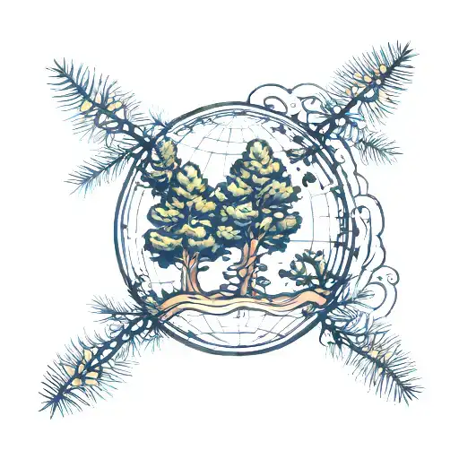 Globe Encosing 4 Pine Trees Growing