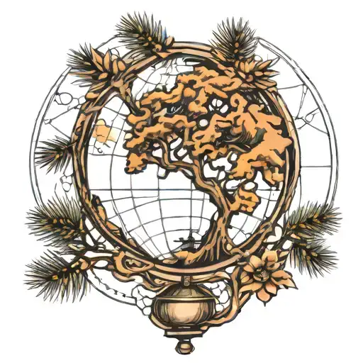 Globe And Pine Tree Intertwined