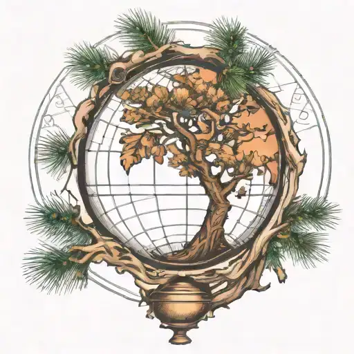 Globe And Pine Tree Intertwined