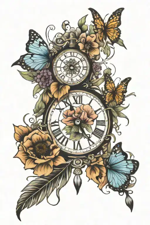 Dream Catcher With Clock Butterfly Poppies Thistle