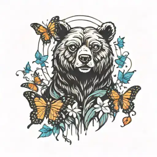 Bear With Eye Patch And Butterflies