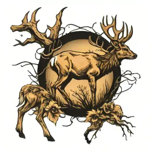 Deer And Hunting Scene