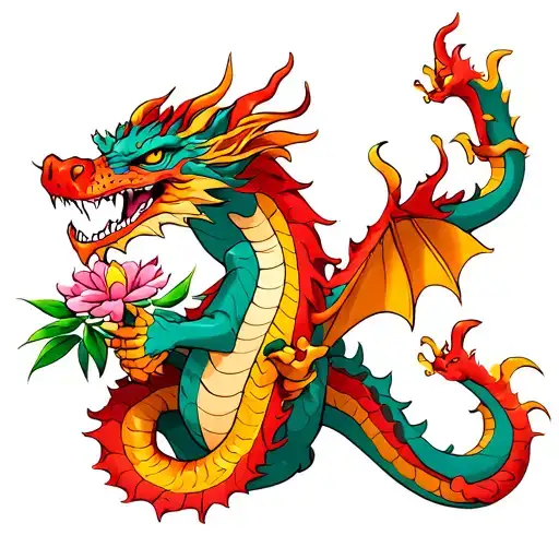 Dragon Holding A Flower Of Lis