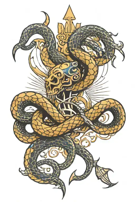 Snake Trident Tattoo Design