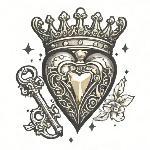 A Heart With A Key And Crown With Diamonds Sparkles