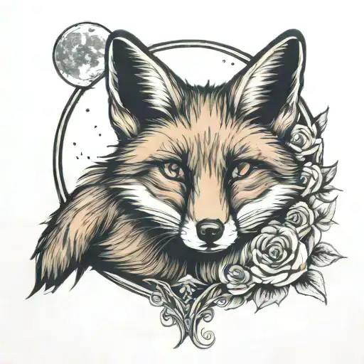 Fox Sitting Near The Moon