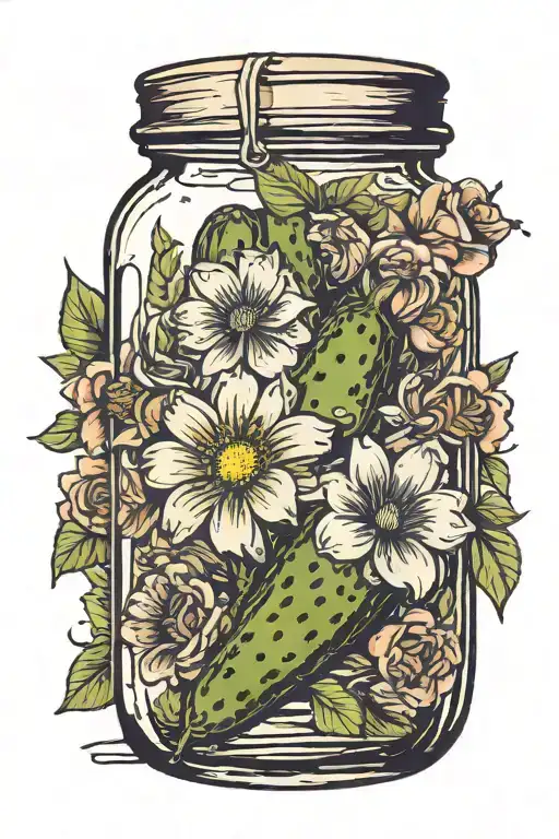 Pickle In Jar With Flowers And Aa Symbol Incorporated
