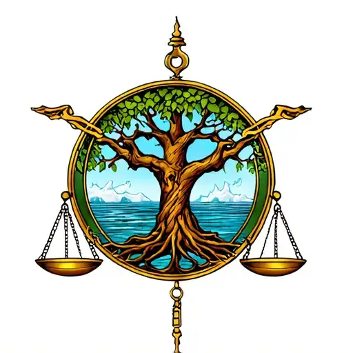 Libra Scales Crossed With Tree Of Life Intertwined