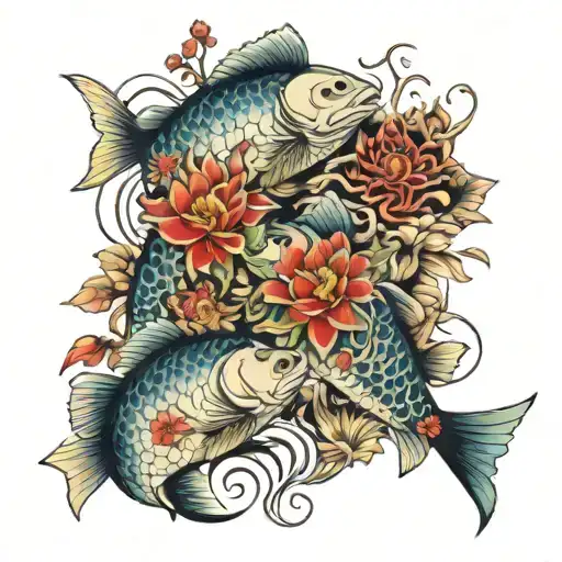 Jing & Jang With Fish & Flowers All Around