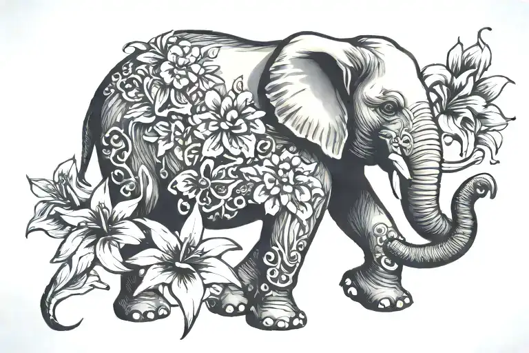 Elephant With Lily Flower