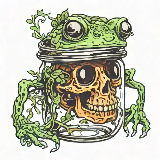 Frog On A Skull Trapped In A Mason Jar