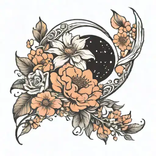 Crescent Moon And Birth Flowers