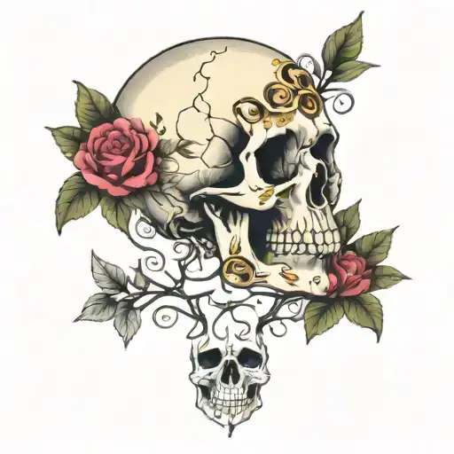 Flowers And Vines Around Skull