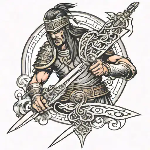 Warrior Writing In Sword Going