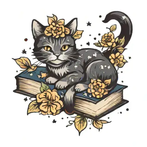 Book With Stars And Flowers And A Cat