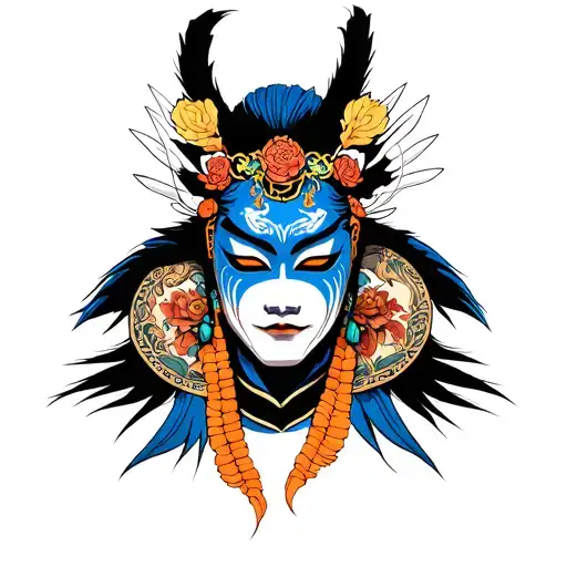 Blue Spirit Mask With Kyoshi Warrior Makeup