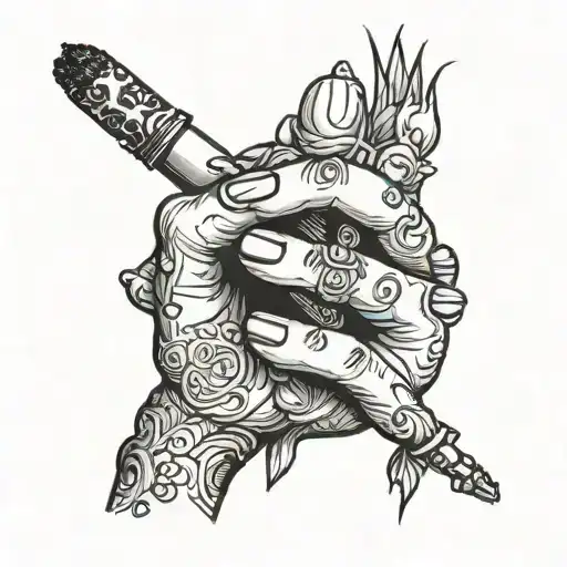 Female Hand With Long Nails Holding A Cigarette