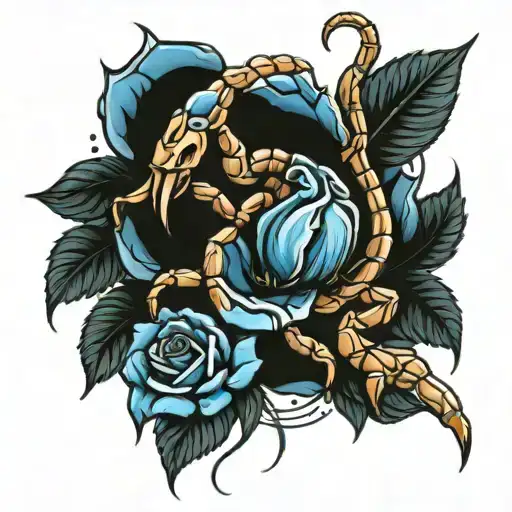A Scorpion Holding A Blue Rose