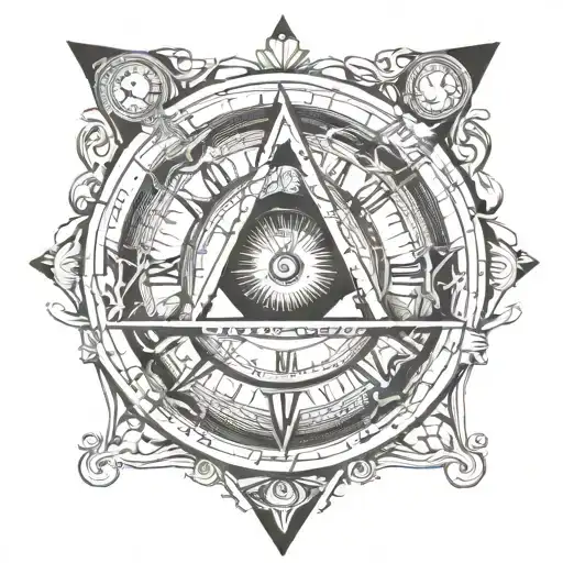 Tatto In Shape Of Triangle Which Dedicate Clock Face