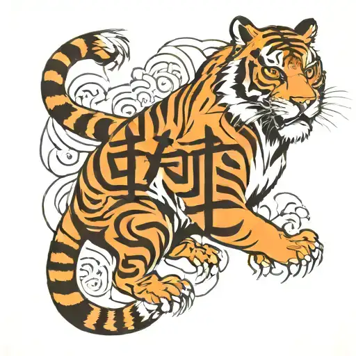 Kanji Sign For Tiger With Asian Theme On The Arm