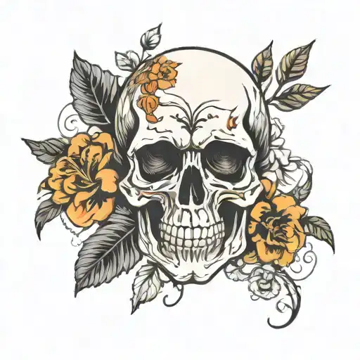 Skull And Flowers Symbolizing