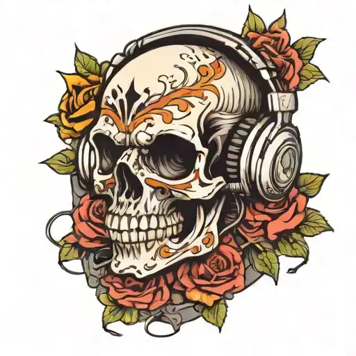 Skull Wearing Headphones