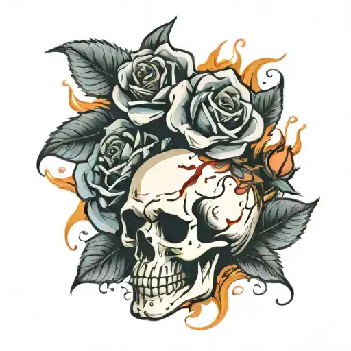 Skull Roses Fire