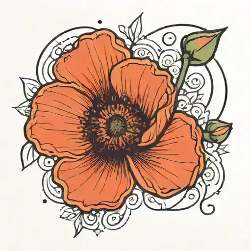 Fine Line Simple Flower With Poppy Written In The Stem Of The Flower
