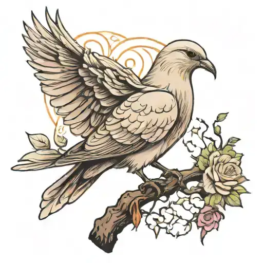 Dove Standing Over A Dead Raven Flying