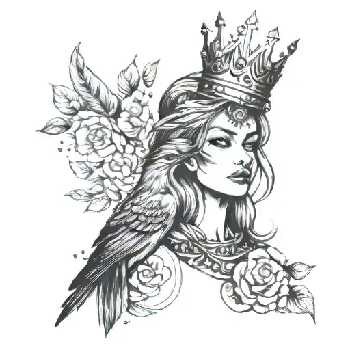 Woman Bird With Crown Looking