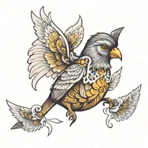 A Female Alkonost Bird With Two Wings And A Female Breast And Face