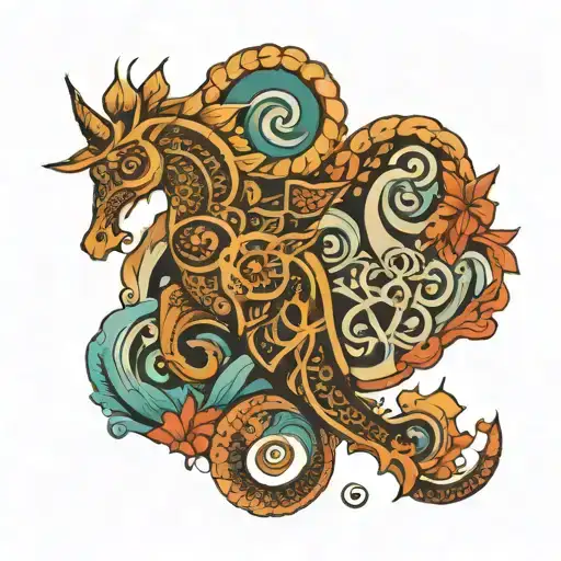 Sea Horse And Unalome Symbol