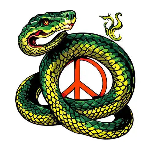 Snake Over Peace Symbol Intertwined