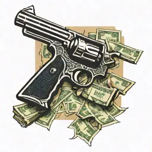 Get Rich Or Die Tryin Font With A Gun And 100 Dollar Bills In The Middle