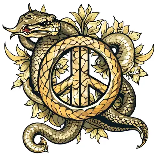 Snake Over Peace Symbol Combined With Baroque Ornaments