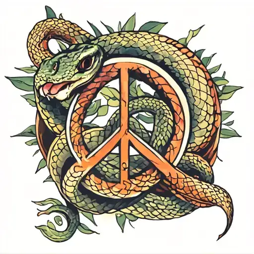 Snake Over Peace Symbol Combined With Arabesques