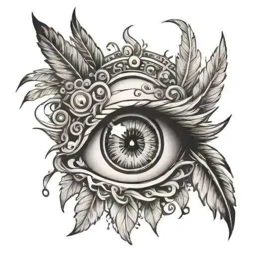 Eye With Angel And Demon Feathers