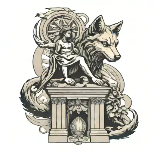 Liberty Statue With Wolf Surrounded