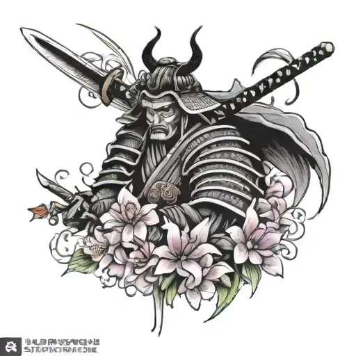 Samurai With Sacura Flowers