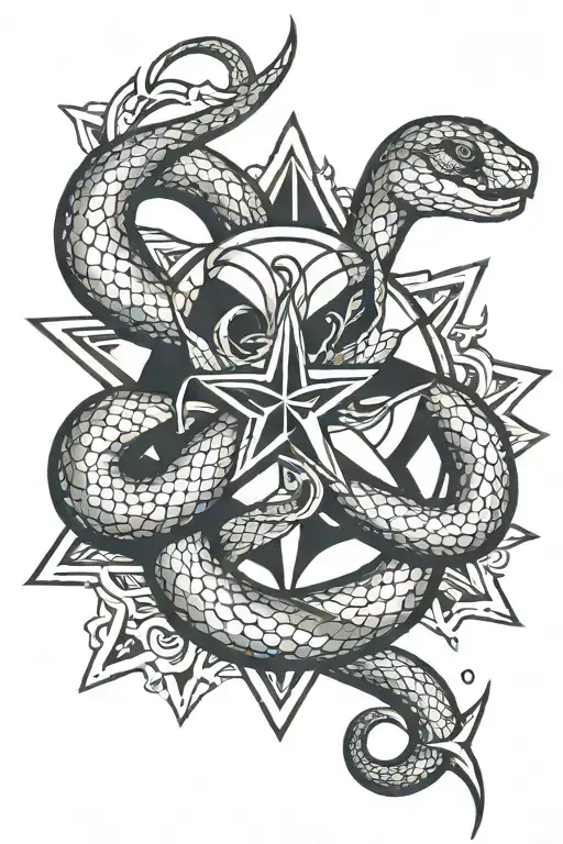 Snake Wrapped Around A Number 5 Point Star