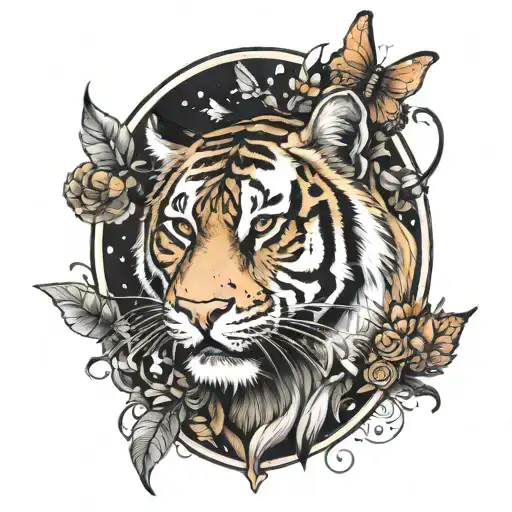 Tiger And Butter Fly With Cathedral Milan And Temple Greec