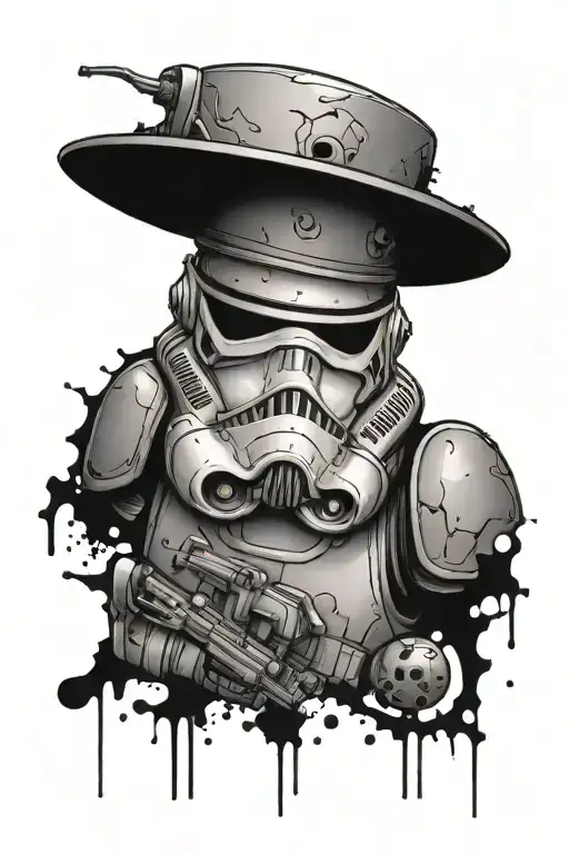 Storm Trooper Helmet Broken Surrounded Dot Work Half Sleeve Left Arm