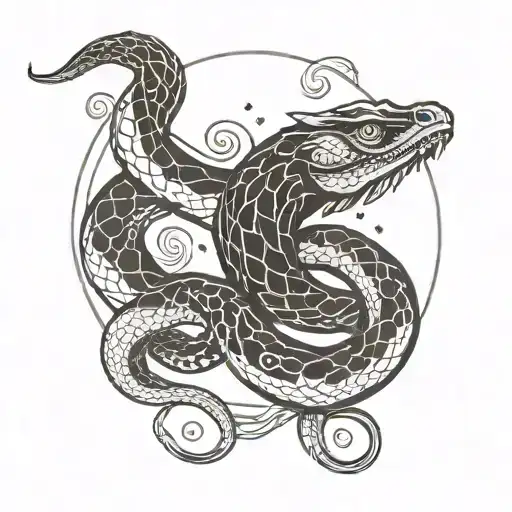 Moon And Snake Slithering Tribe Style Black