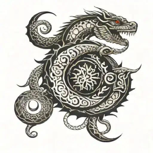 Moon And Snake Tribe Style Black Spine