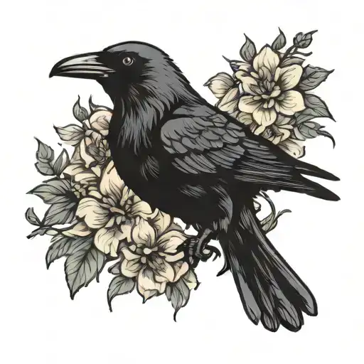 Crow And Flowers Blooming