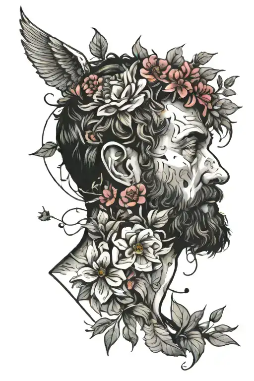 Broken Marcus Aurelius With Flowers Growing